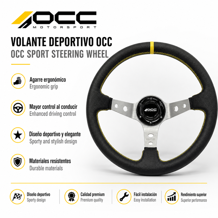 Occ Motorsport Volante Desplazado Mod. Track Piel Artificial Brazos Plata Occ Motorsport Volante Desplazado Mod. Track Piel Artificial Brazos Plata