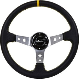 Occ Motorsport Track OCCVOL002 - Volante de carreras desplazado, 350 mm, piel artificial, brazos plateados, 6 tornillos, para track day y simulacion