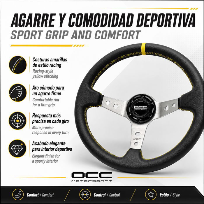 Occ Motorsport Volante Desplazado Mod. Track Piel Artificial Brazos Plata Occ Motorsport Volante Desplazado Mod. Track Piel Artificial Brazos Plata
