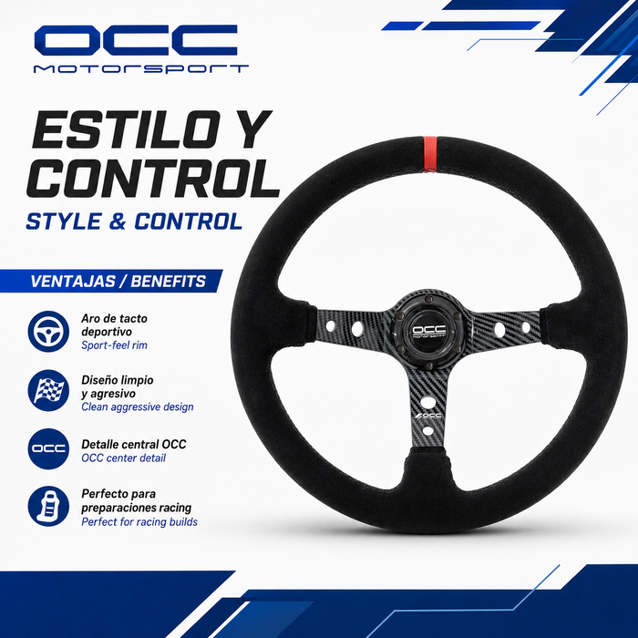 Occ Motorsport Volante Track Desplazado Piel Vuelta y Carbon Look