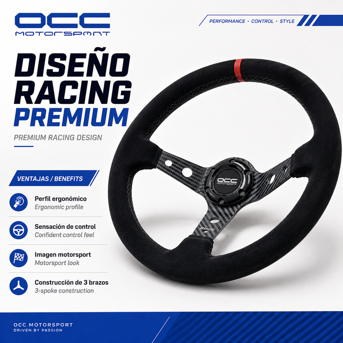 Occ Motorsport Volante Track Desplazado Piel Vuelta y Carbon Look