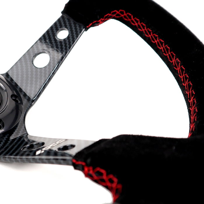 Occ Motorsport Volante Deportivo Desplazado Modelo Track OCCVOL007 - 350 mm Diámetro, Aro Piel Vuelta, Brazos Efecto Carbono para Conducción Deportiva