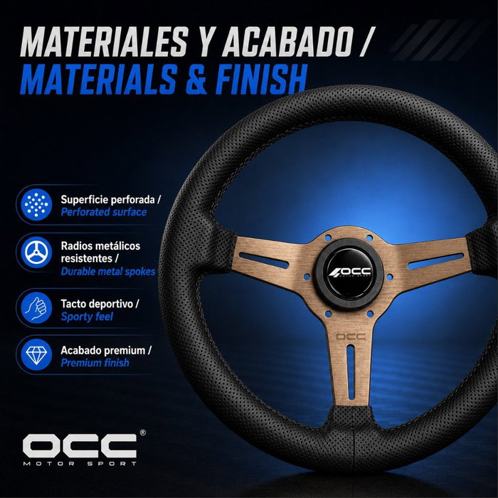 Occ Motorsport Volante Plano Classic Piel Perforada Brazos Bronce