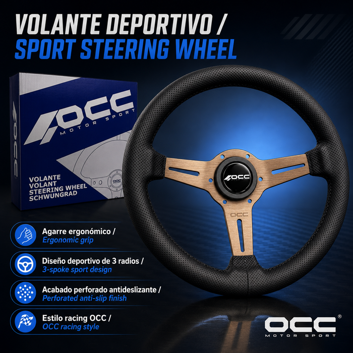 Occ Motorsport Volante Plano Classic Piel Perforada Brazos Bronce