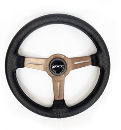 OCC Motorsport Volante Plano OCCVOL009, 350 mm, Piel Perforada, Brazos Bronce, Modelo Classic, 6 Agujeros, Para Simulación y Vehículos