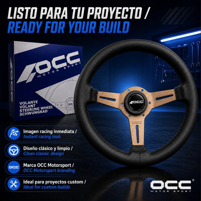 Occ Motorsport Volante Plano Classic Piel Perforada Brazos Bronce