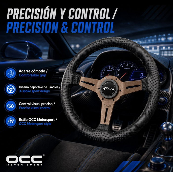 Occ Motorsport Volante Plano Classic Piel Perforada Brazos Bronce