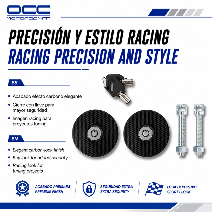 Occ Motorsport Kit de Cierre de Capó con Llave Negro/Plata Carbono
