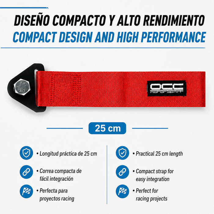 Occ Motorsport Cinta De Remolque Roja OCCRC013 - Nylon Alta Resistencia, Capacidad 3000 kg, Soporte Metálico, 25 x 5 cm