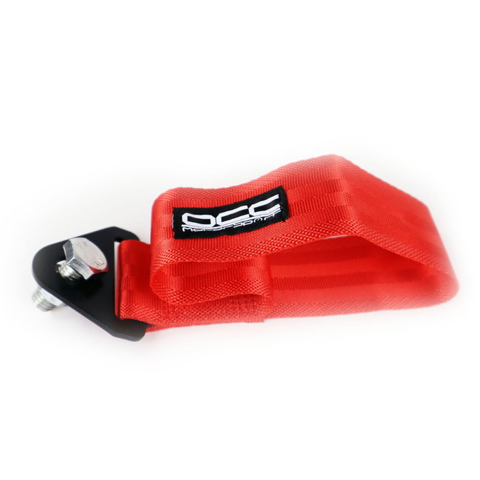 Occ Motorsport Cinta De Remolque Roja OCCRC013 - Nylon Alta Resistencia, Capacidad 3000 kg, Soporte Metálico, 25 x 5 cm