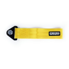 Occ Motorsport Cinta de Remolque OCCRC014, Amarilla, hasta 3000 kg, 25 x 5 cm, Punto de Tiro Racing, Soporte Metálico