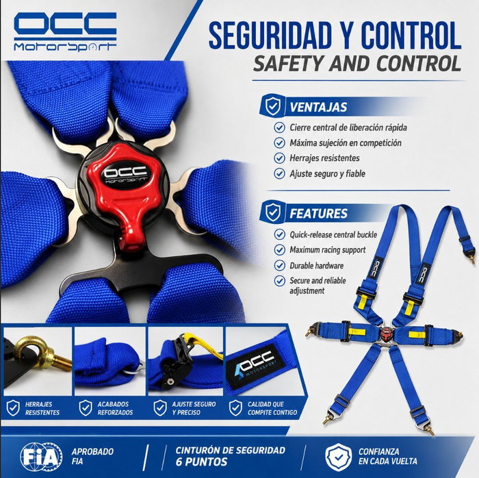 Occ Motorsport Arnés de 6 Puntos 3 Pulgadas Azul FIA New Occ Motorsport Arnés de 6 Puntos 3 Pulgadas Azul FIA New