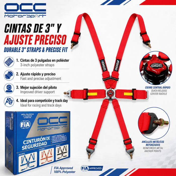 Occ Motorsport Arnés de 6 Puntos 3 Pulgadas Rojo FIA New