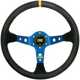 OMP Volante CORSICA de ante negro con brazos azul 350mm