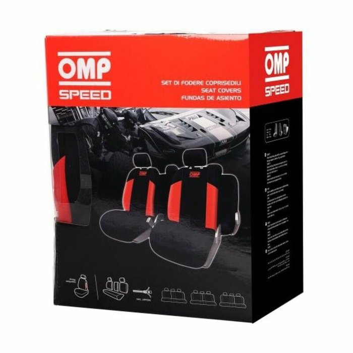 OMP Juego de Fundas para Asientos Universal 11 Piezas Negro/Rojo