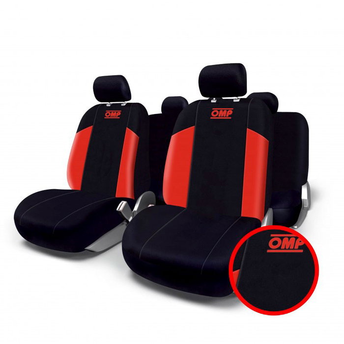 OMP Juego Fundas Asientos Coche Universal 11 Piezas Negro-Rojo OMP1035RS