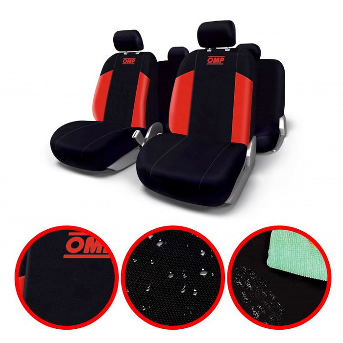 OMP Juego Fundas Asientos Coche Universal 11 Piezas Negro-Rojo OMP1035RS