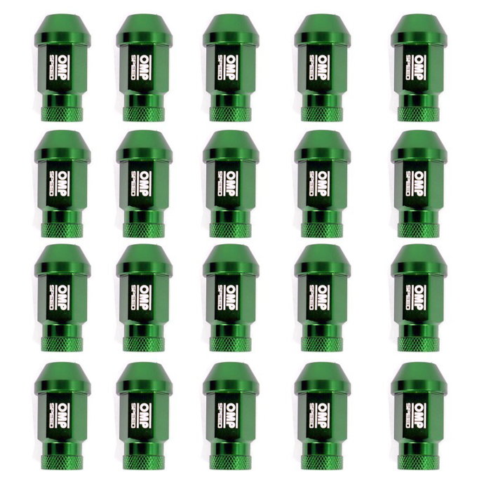 Omp Juego de 20 Tuercas de Aluminio M14x1.25 Verde