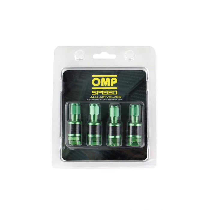 Omp OMPS09990008 Juego de 4 Válvulas de Aluminio para Llantas, Color Verde
