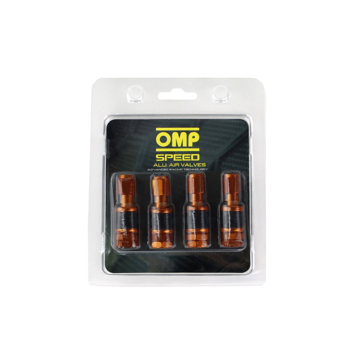 Omp OMPS09990010 Juego de 4 Valvulas de Aluminio para Llantas, Valvulas para Neumaticos Color Naranja