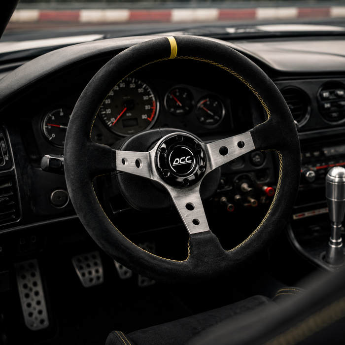 Occ Motorsport Volante Desplazado Mod. Track Piel Vuelta Brazos Plata