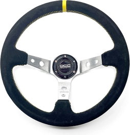 OCC Motorsport OCCVOL001 Volante Desplazado Track Diámetro 350 mm Piel Vuelta Brazos Plata para Conducción Deportiva y Simuladores