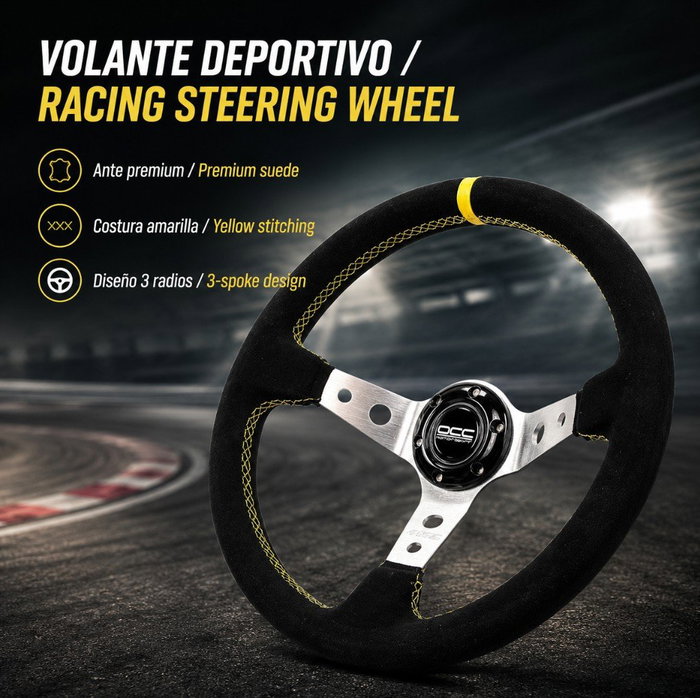 Occ Motorsport Volante Desplazado Mod. Track Piel Vuelta Brazos Plata