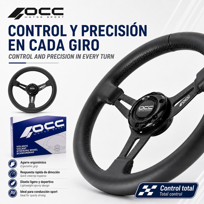 Occ Motorsport Volante Semidesplazado Mod. Classic Piel de Nappa Brazos Negros