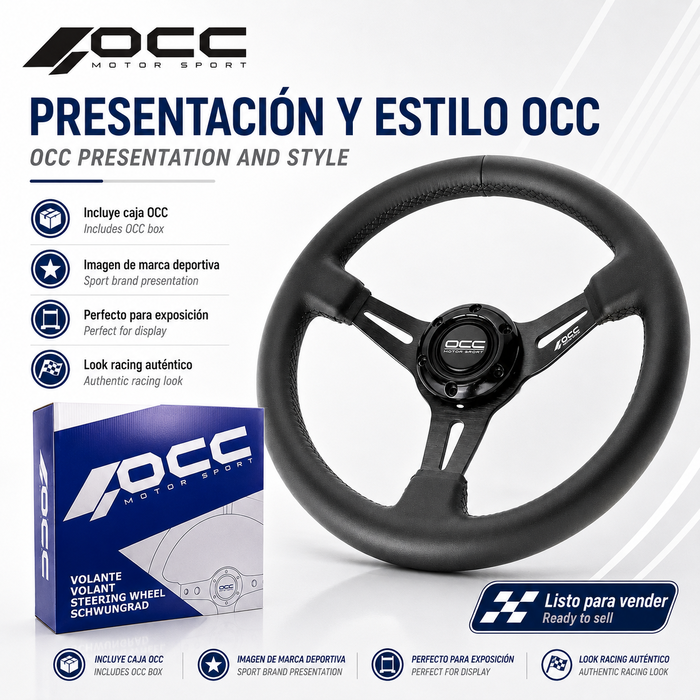 Occ Motorsport Volante Semidesplazado Mod. Classic Piel de Nappa Brazos Negros