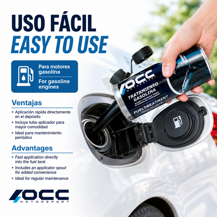 Occ Motorsport OCC49001 Tratamiento para Gasolina - Aditivo para Limpieza del Sistema de Combustible, Mejora la Eficiencia del Motor y Reduce Depósitos, para Vehículos de Gasolina