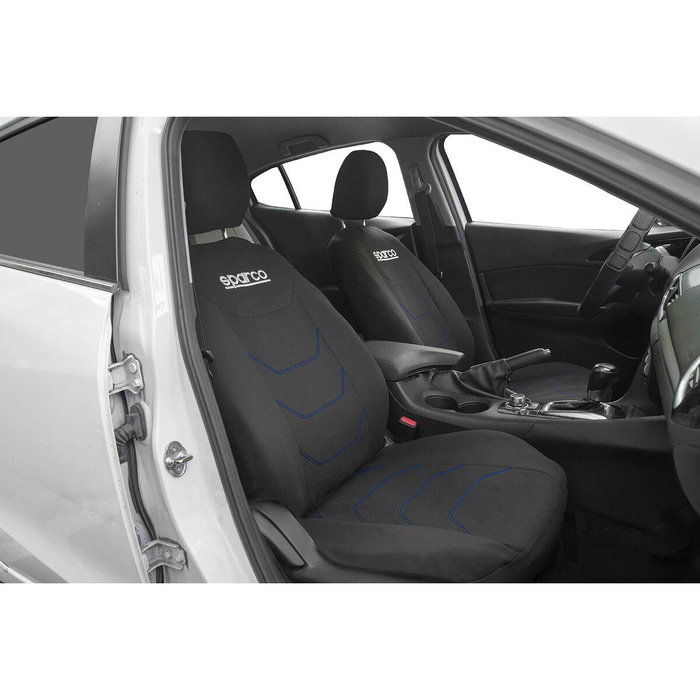 SPARCO Juego Completo Fundas Asiento Coche SPCS441BL Corsa Negro y Azul, Universal 5 Cabezales, 100% Lavable Polyester Foam