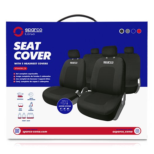 Sparco Juego Fundas Coche Sport Negra SPCS442BK para la Mayoría de Asientos Universales