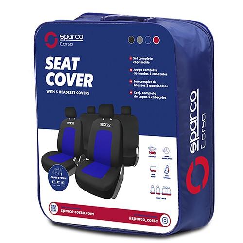 Sparco Cs6 SPCS442BL Juego de Fundas Asiento Coche Sport Negro-Azul Universal Lavables 5 Cabezales Traseros con Cremalleras