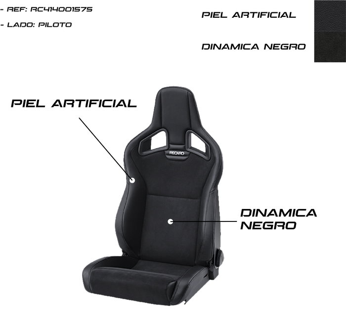 Recaro RC414001575 Asiento Cross Sportster CS Piel Artificial Dinamica Negro, Abatible, Homologado ABE/TUV, para Deportivos y Proyectos OEM+