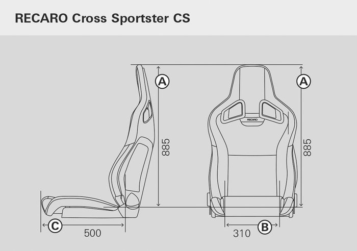Recaro RC414001575 Asiento Cross Sportster CS Piel Artificial Dinamica Negro, Abatible, Homologado ABE/TUV, para Deportivos y Proyectos OEM+