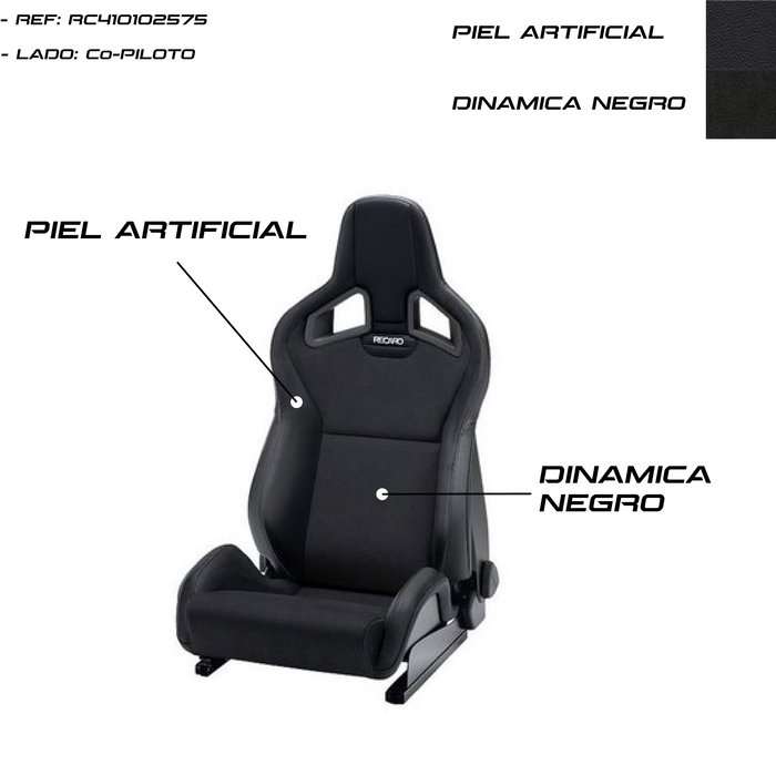 Recaro Sportster CS Asiento Deportivo - Calefacción, Piel Sintética Dinamica Negro, Lado Copiloto, Homologado para Carretera, Modelo RC410102575