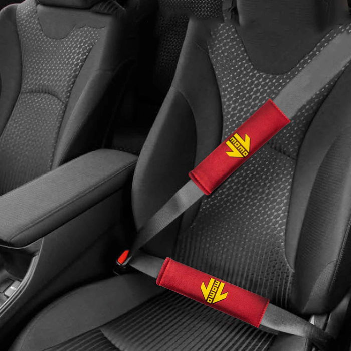 MOMO Almohadillas Protectores Cinturón Coche Rojo Amarillo MOMLSHP001R - Set 2 Piezas Microsuede Universal