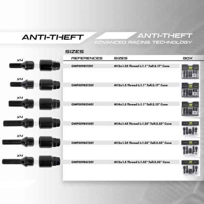 Tornillos Antirrobo OMP OMPS09811201 M12 x 1,25 4 uds Negro Tornillos Antirrobo OMP OMPS09811201 M12 x 1,25 4 uds Negro