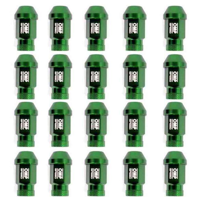 Set Tuercas OMP 7075 40 mm M12 x 1,25 20 uds Verde Set Tuercas OMP 7075 40 mm M12 x 1,25 20 uds Verde