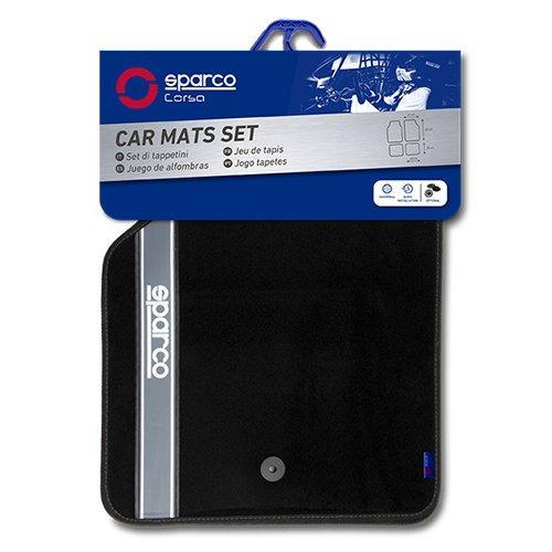 Sparco Alfombra Strada SPC CS6 03763BAR B Plata Moqueta Negra Diseño Deportivo Fácil Limpieza