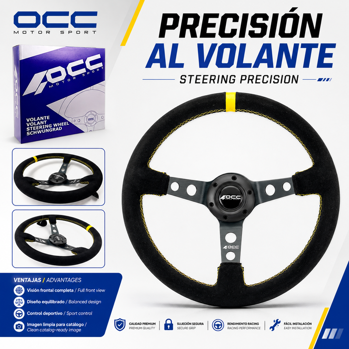 Occ Motorsport Volante Track Semidesplazado Piel Vuelta Brazos Negros