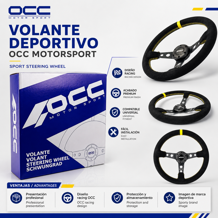 Occ Motorsport Volante Track Semidesplazado Piel Vuelta Brazos Negros