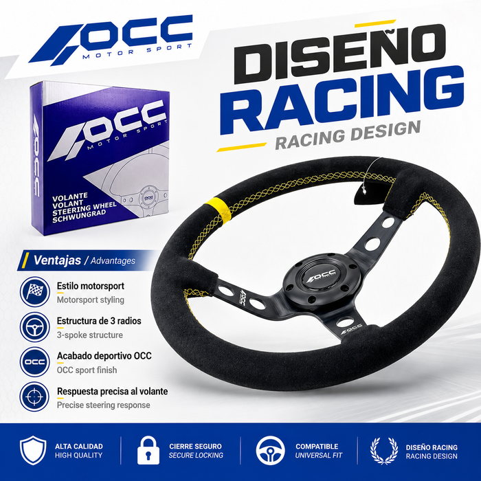 Occ Motorsport Volante Track Semidesplazado Piel Vuelta Brazos Negros