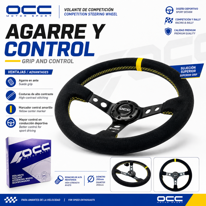 Occ Motorsport Volante Track Semidesplazado Piel Vuelta Brazos Negros