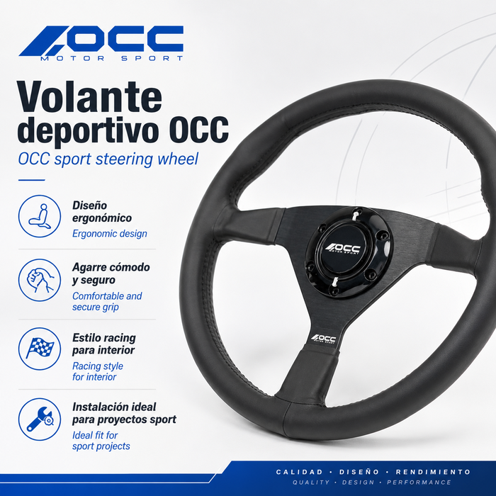 Occ Motorsport Volante Plano Mod. Classic Piel de Nappa Brazos Negros