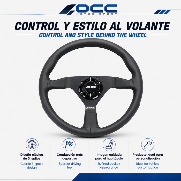 Occ Motorsport Volante Plano Mod. Classic Piel de Nappa Brazos Negros