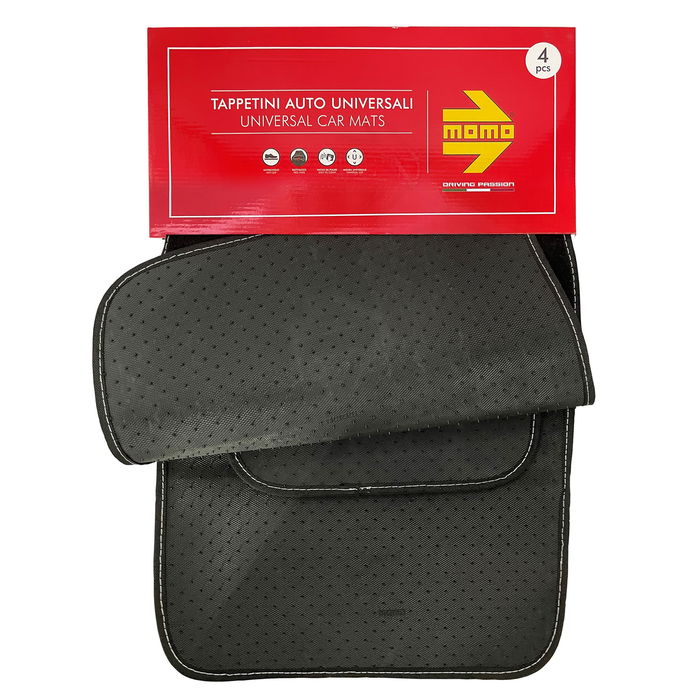 Momo Set Completo 4 Piezas Alfombras Universales Negro y Blanco MOMLCM4A7BW para Coche Poliéster Protección y Seguridad