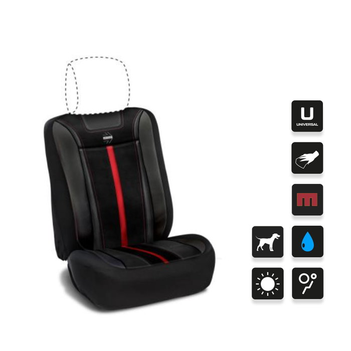 Momo MOMLSCU03BR Respaldo Negro-Rojo Universal para Coche con Espuma Acolchada para Mayor Comodidad y Fácil Limpieza