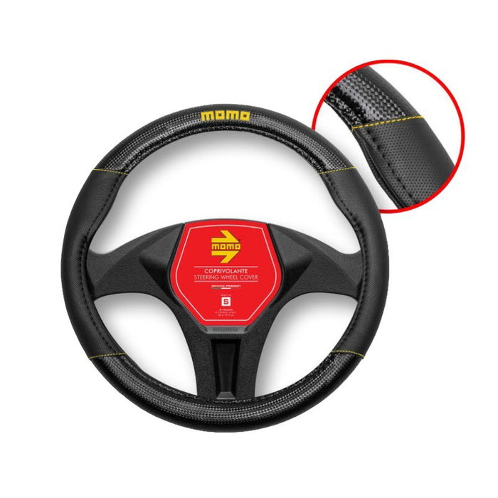 Momo Funda de Volante Carbon Universal Negro y Amarillo 38-39cm