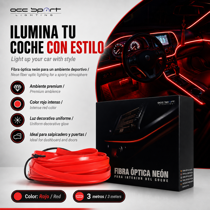 Occ Sport Tira de Alambre de Neón de Fibra Óptica Color Rojo